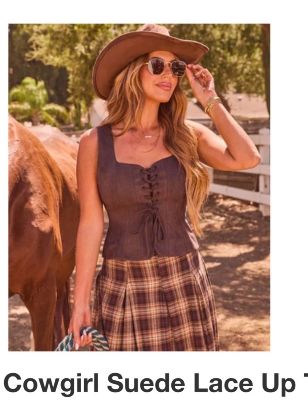 Vici Brown Suede Lace-Up Corset Camisole
